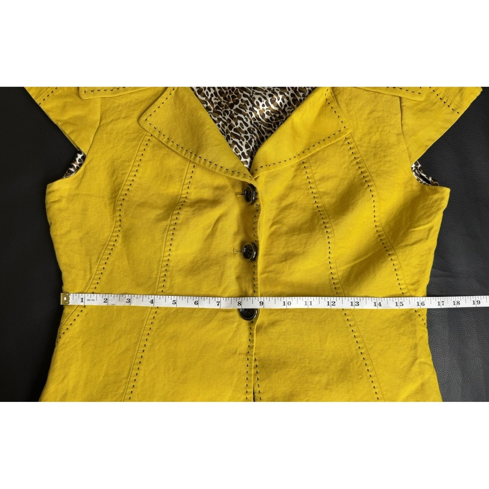 Tahari Arthur S Levine Skirt Suit 8P Yellow Linen Blazer Brown Skirt Leopard Set - Picture 8 of 16